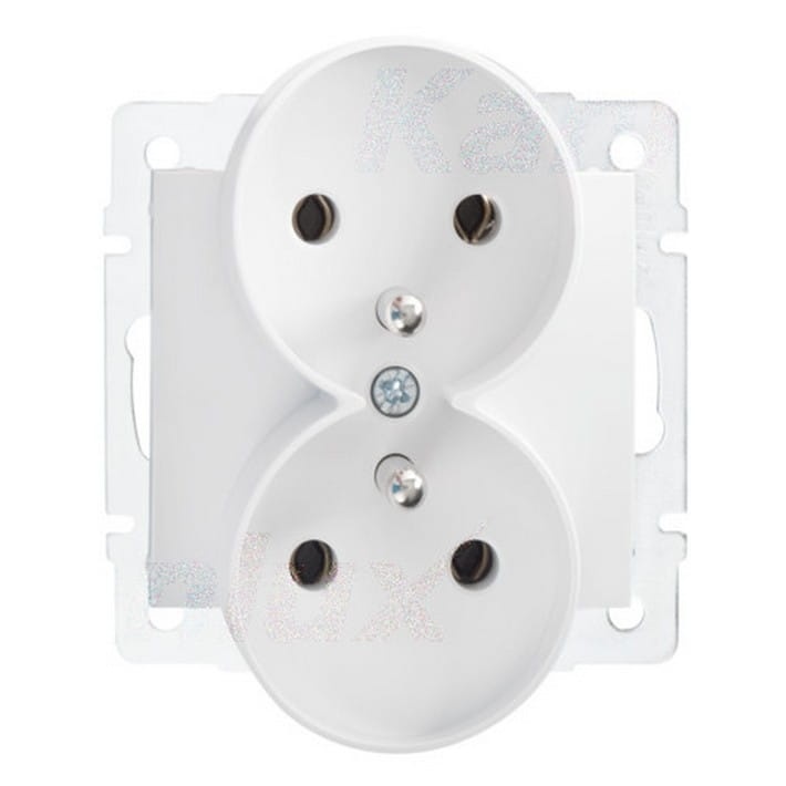 Gniazdo zasilające francuskie podwójne z uziemieniem LOGI 02-1253-102 białe 25092
