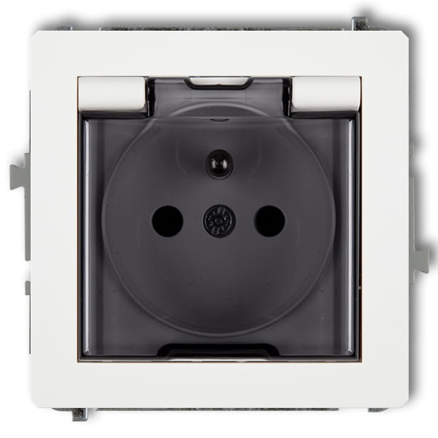 Mechanizm gniazda bryzgoszczelnego z uziemieniem 2P+Z klapka DGPB-1ZDP