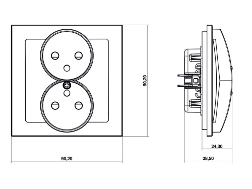 Mechanizm gniazda podwójnego 8DGPR-2ZP do ramki 2x(2P+Z) z uziemieniem złoty metalik Deco Karlik
