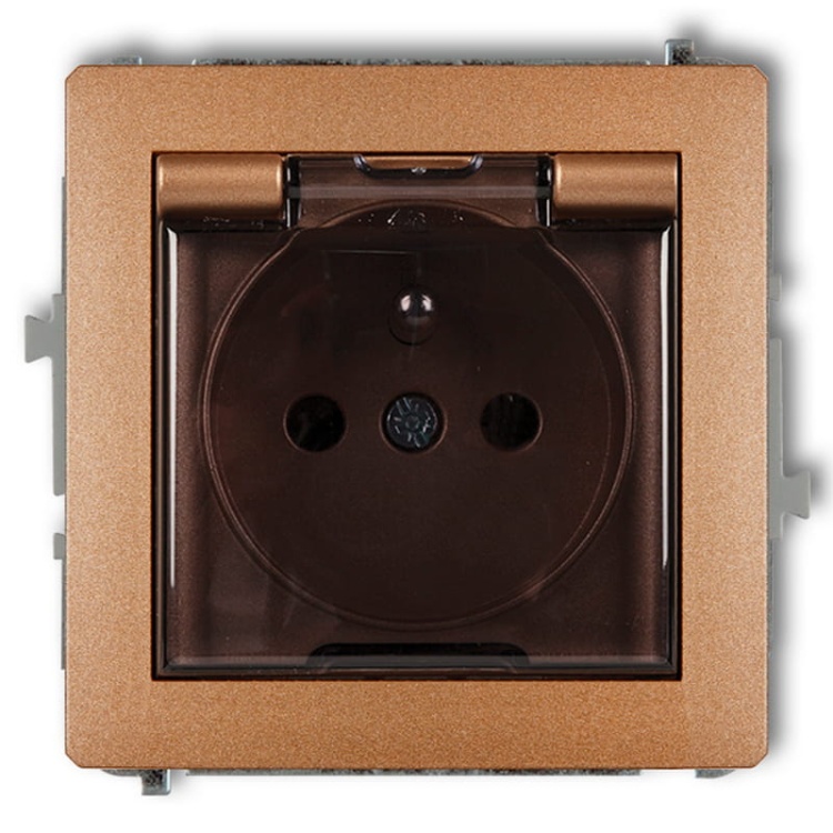 Mechanizm gniazda bryzgoszczelnego z uziemieniem 2P+Z klapką 8DGPB-1ZDP złoty metalik Deco Karlik dymna