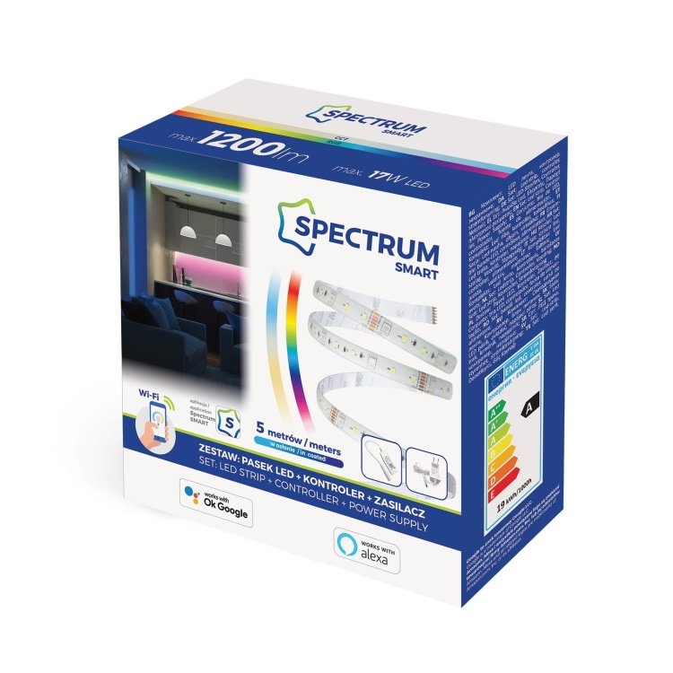 ZESTAW SMART: PASEK LED 17W RGBW/CCT/DIMM, kontroler W-FI, zasilacz