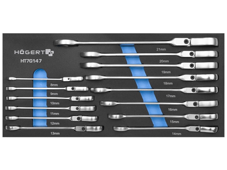 Zestaw kluczy płasko-oczkowych z przegubem 14 szt wkład EVA HT7G147 Högert