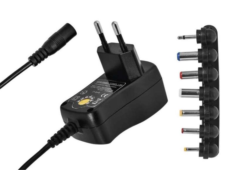 Uniwersalny zasilacz 600mA 7,2W napięcie 3V, 4,5V, 5V, 6V, 7,5V, 9V, 12V wymienne końcówki N3110