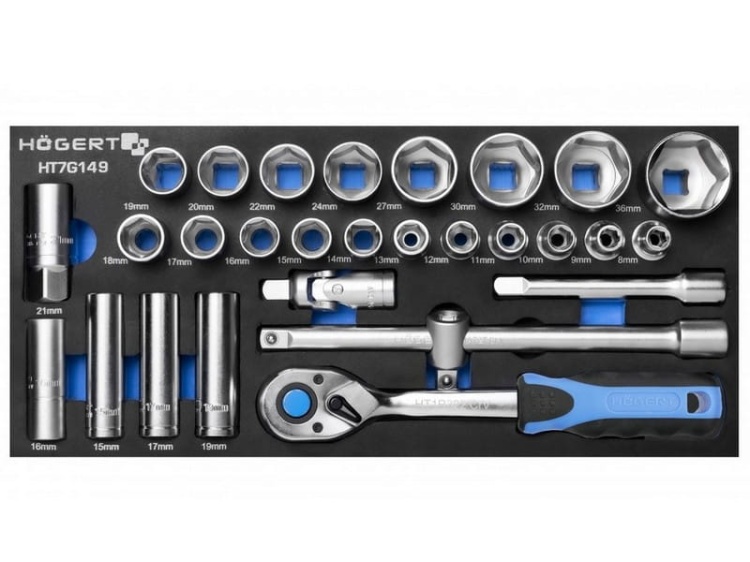 Zestaw narzędzi z grzechotką 28 szt wkład EVA HT7G149 Högert.jpg
