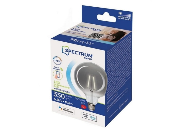 Inteligentna żarówka LED E27 filament G125 Spectrum SMART 4,9W 350lm opakowanie.jpg