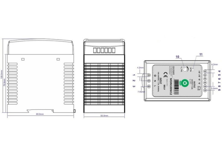 Zasilacz stałonapięciowy MDIN100W na szynę TS35 100W 24V DC 4A