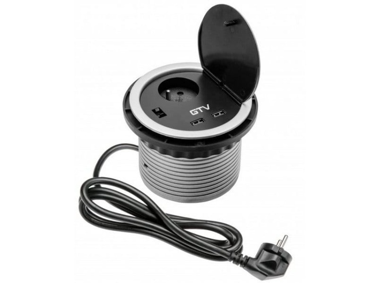 Gniazdo meblowe CHARGER Ø10cm ładowarka USB przewód 1,5m 1x2P+Z 1xUSB.jpg