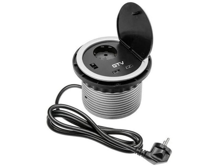 Gniazdo meblowe CHARGER Ø10cm ładowarka USB przewód 1,5m 1x2P+Z 1xUSB schuko.jpg