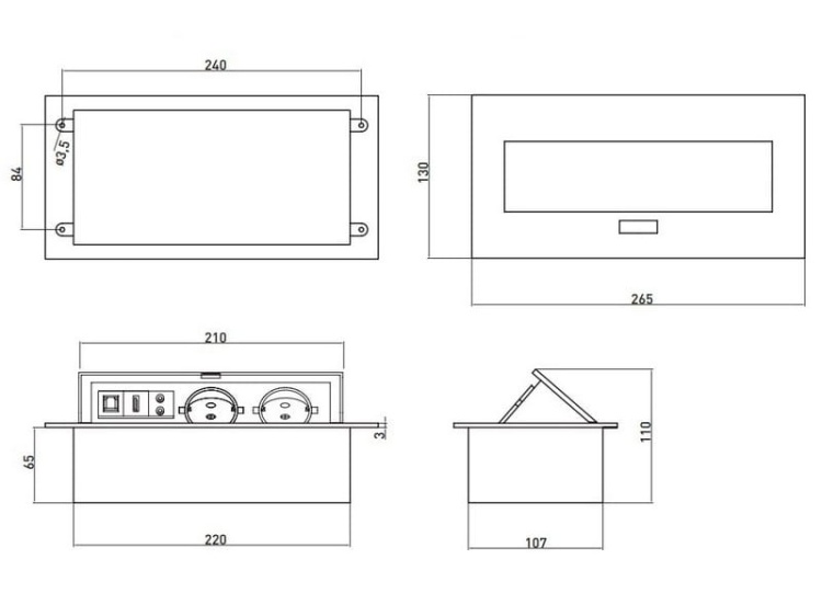 Gniazdo wpuszczane w blat przewód 1,5m 3x2P+Z srebrne wymiary.jpg