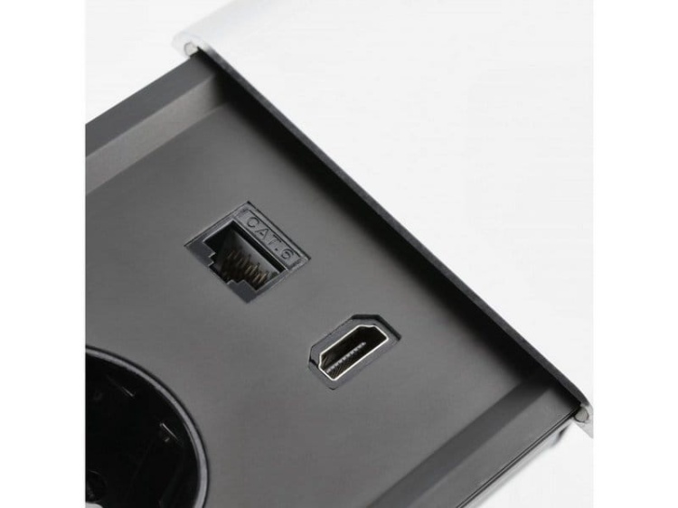 Gniazdo PRESTINO ładowarka USB przewód 1,5m 1xHDMI 1xRJ45 schuko srebrne gniazda.jpg