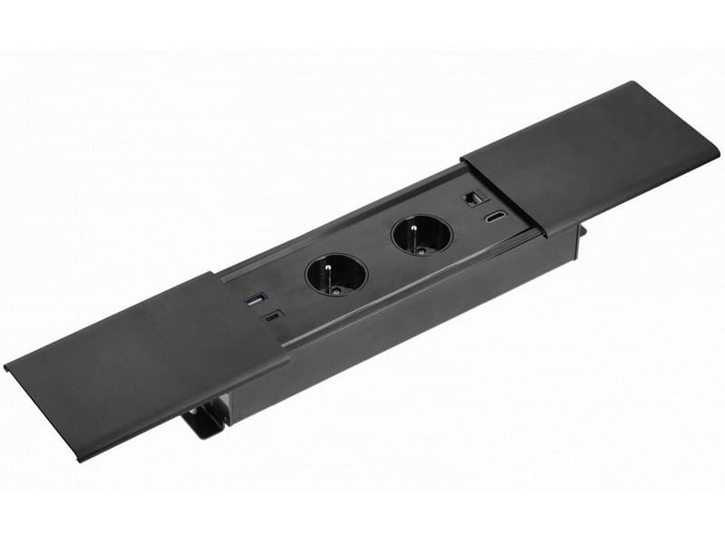 Gniazdo wpuszczane w blat PRESTINO ładowarka USB przewód 1,5m 2x2P+Z 2xUSB 1xHDMI 1xRJ45 czarny.jpg