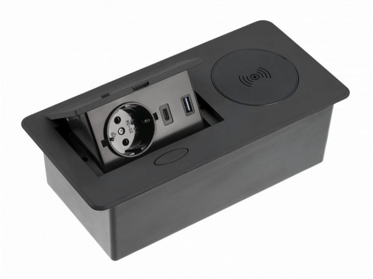 Gniazdo AVARO PLUS ładowarka indukcyjna i USB przewód schuko czarne.jpg