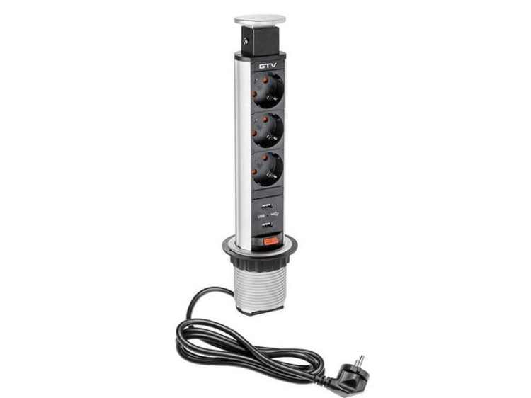 Gniazdo meblowe Ø6cm wysuwane z blatu ładowarka USB przewód schuko srebrne.jpg