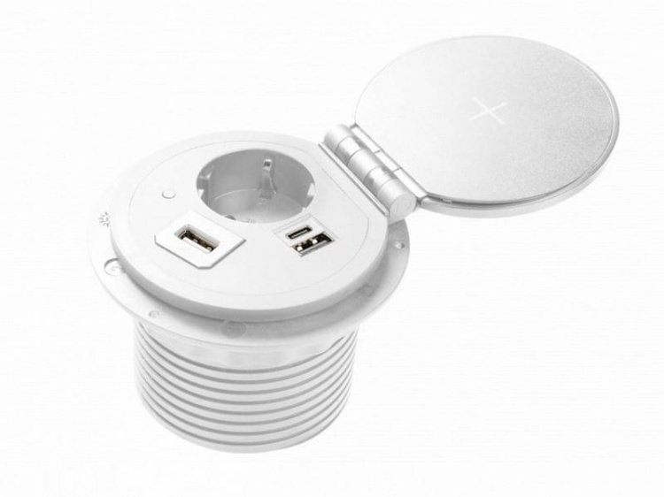Gniazdo CHARGER+ Ø8cm ładowarka induk. i USB przelotka przewód schuko białe.jpg
