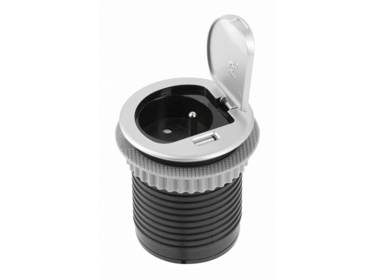 Gniazdo meblowe CHARGER MINI Ø6cm ładowarka USB przewód 1,9m 1x2P+Z 1xUSB.jpg
