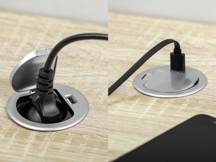Gniazdo meblowe CHARGER MINI Ø6cm ładowarka USB przewód 1,9m 1x2P+Z 1xUSB aranżacja.jpg