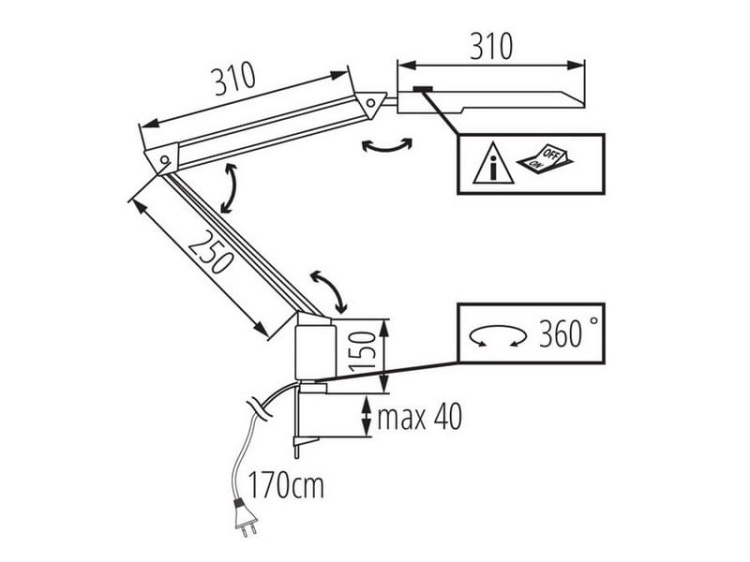 Lampka biurkowa LED HERON II B czarna KANLUX 27602 wymiary.jpg