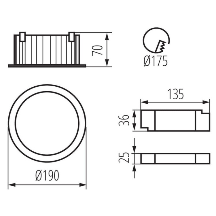 Oprawa downlight TIBERI PRO LED 30W 4000K 2850lm IP44 czarna Kanlux 35673 wymiary.jpg