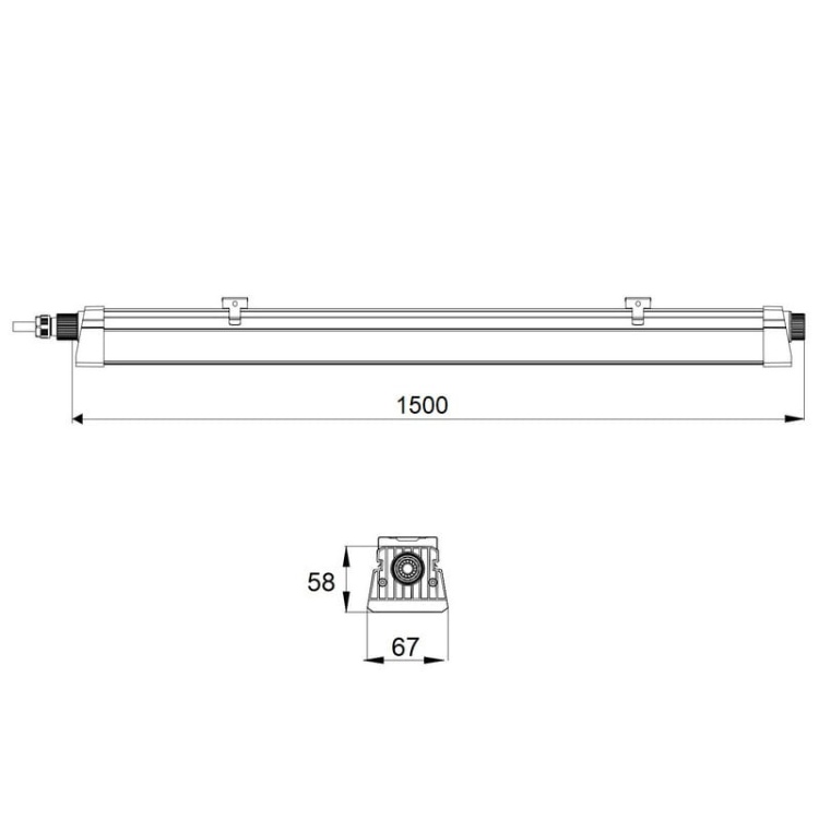 Oprawa hermetyczna DUST PROFI LED SLIM IP66 150cm 4000K 6000lm Greenlux wymiary