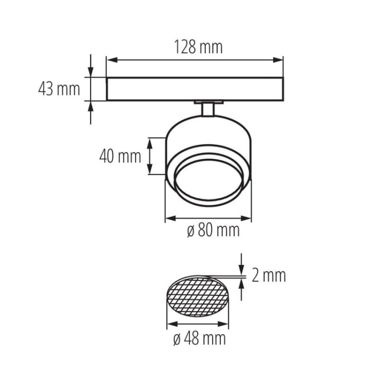 Reflektor LED na szynoprzewód czarny 18W 1800lm 4000K regulowany Kanlux 35653 wymiary.jpg