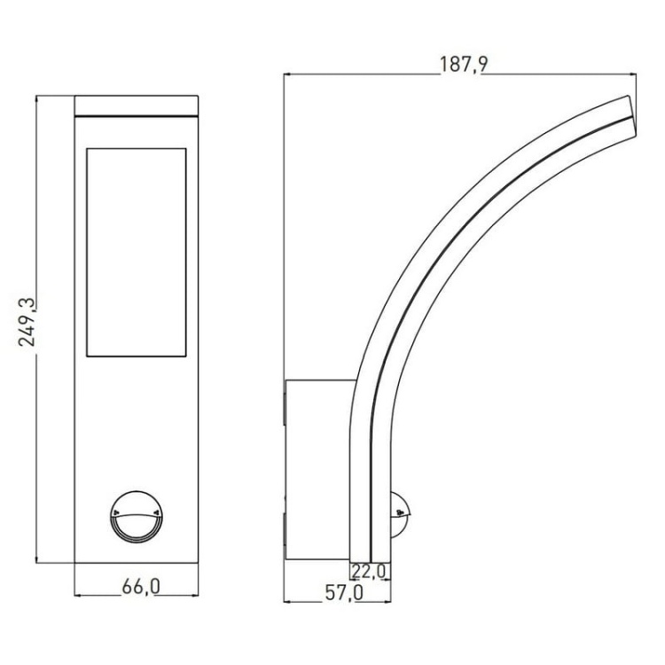 Oprawa elewacyjna FALCO LED z czujnikiem ruchu PIR 15W 1050lm 4000K czarna Greenlux wymiary.jpg