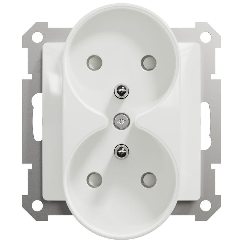 Mechanizm gniazda podwójnego z uziemieniem 2×(2P+PE) biały SDD111275 Sedna Schneider przód