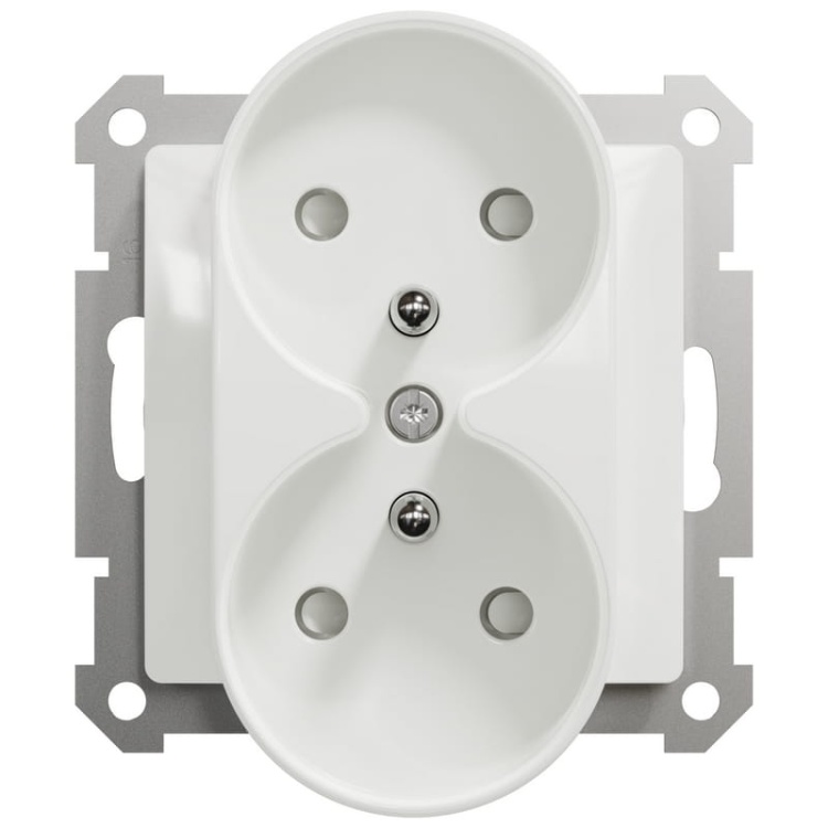 Mechanizm gniazda podwójnego z uziemieniem 2×(2P+PE) biały SDD111275 Sedna Schneider przód