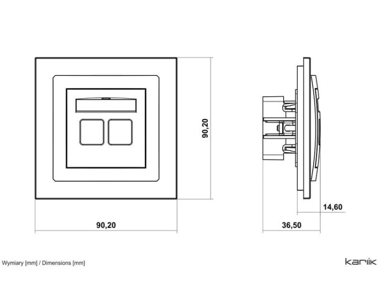 Mechanizm gniazda antenowego pojedynczego F(SAT)+gniazdo komp. 1XRJ45, KAT. 6, 8-styk srebrny metalik 7DGFK-3