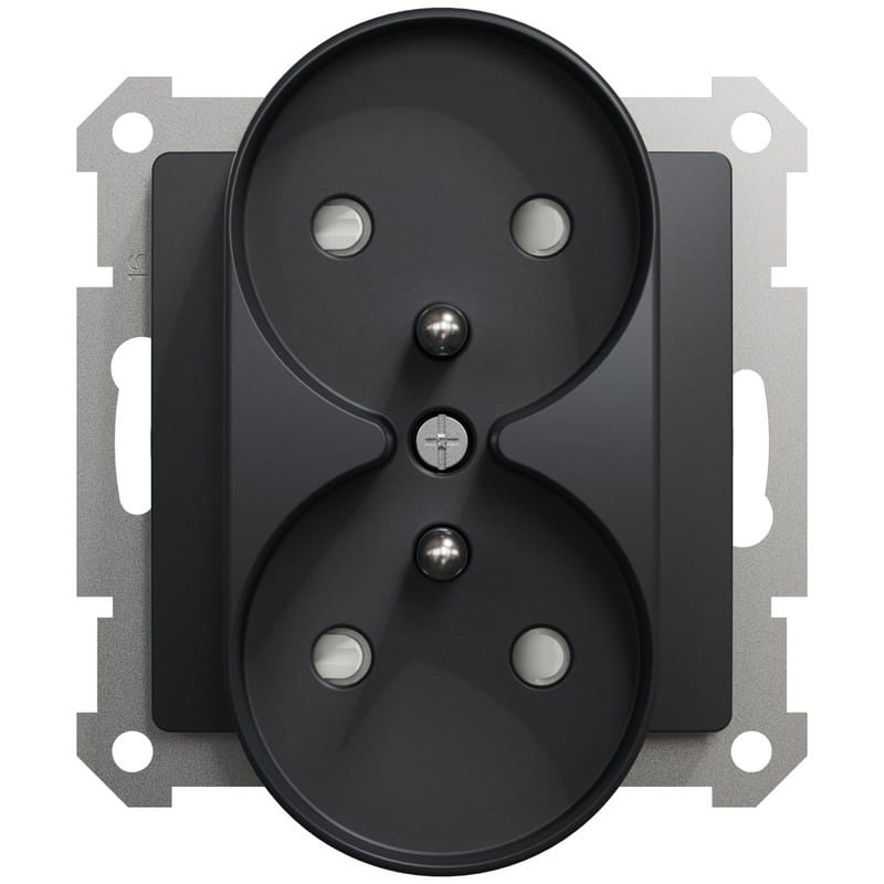Mechanizm gniazda podwójnego do ramki Elements z uziemieniem 2×(2P+PE) SDD114271 Sedna Schneider przód