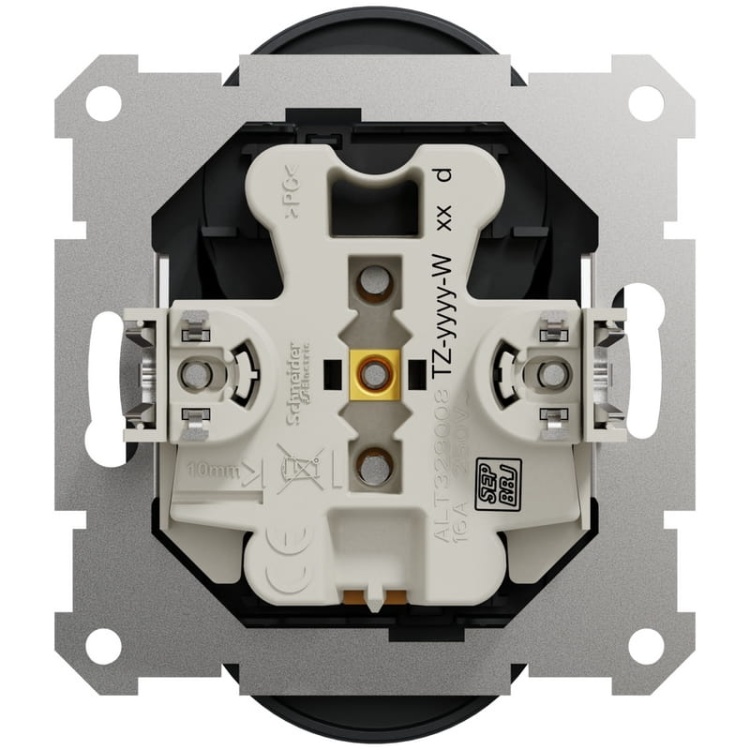 Mechanizm gniazda podwójnego do ramki Elements z uziemieniem 2×(2P+PE) SDD114271 Sedna Schneider tył
