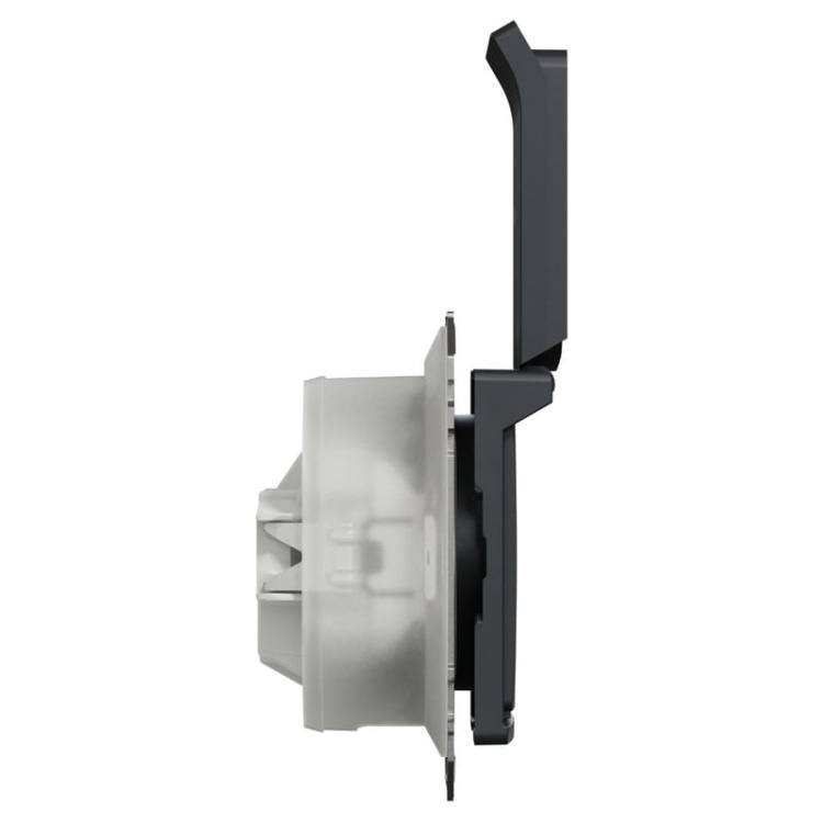 Mechanizm gniazda bryzgoszczelnego z uziemieniem 2P+PE antracyt SDD214013 Sedna Schneider bok