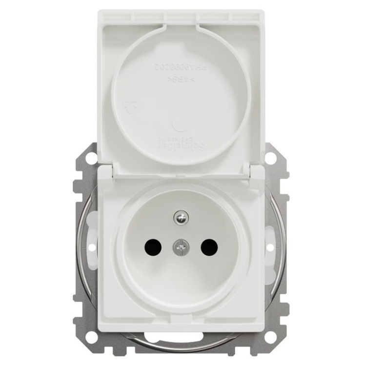 Mechanizm gniazda bryzgoszczelnego z uziemieniem 2P+PE SDD211013 Sedna Schneider przód