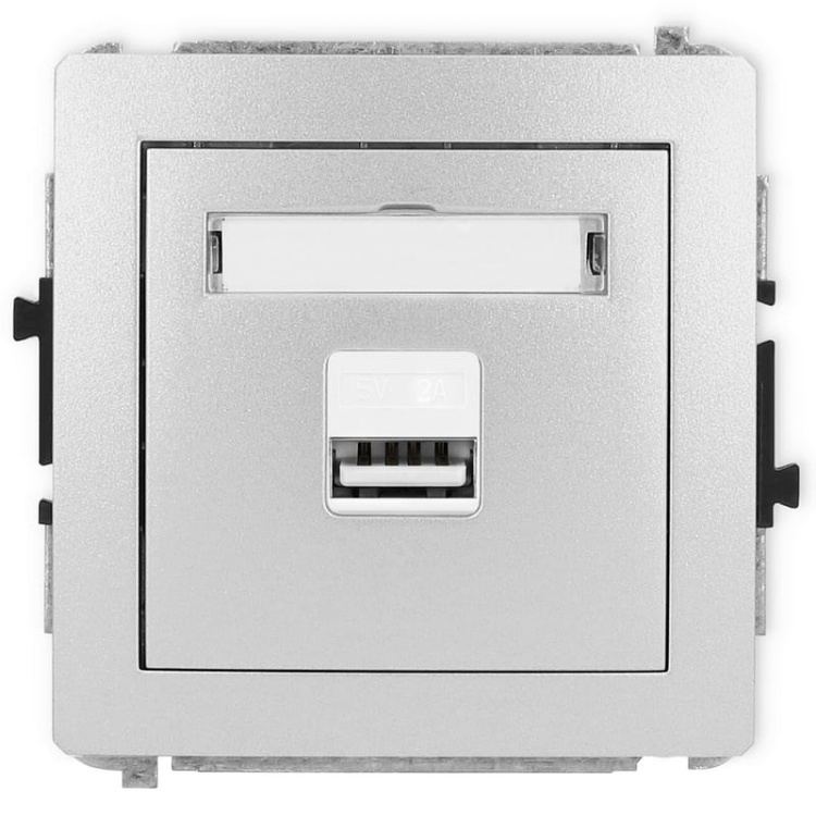 Mechanizm ładowarki USB pojedynczej 5V 2A srebrny metalik 7DCUSB-3