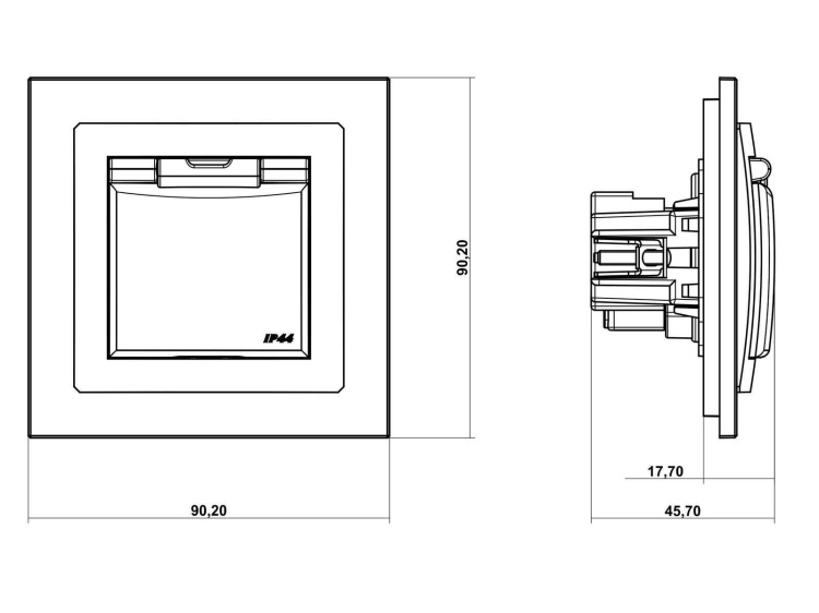 Mechanizm gniazda bryzgoszczelnego z uziemieniem schuko 2P+Z klapka czarny 12DGPB-1SDP