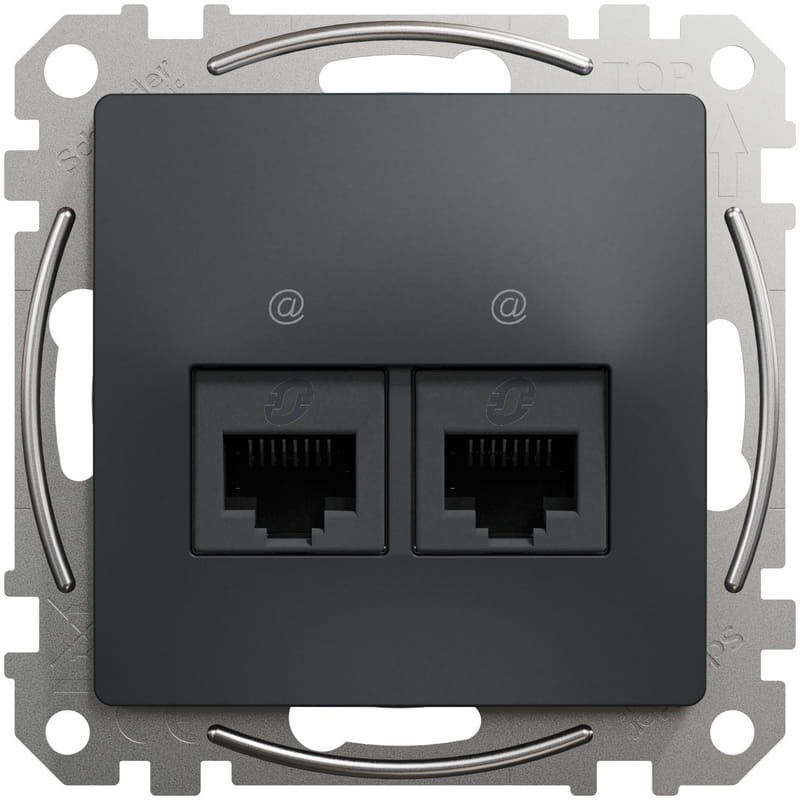 Mechanizm gniazda komputerowego 2x(RJ45) kat.6 UTP Sedna Schneider przód