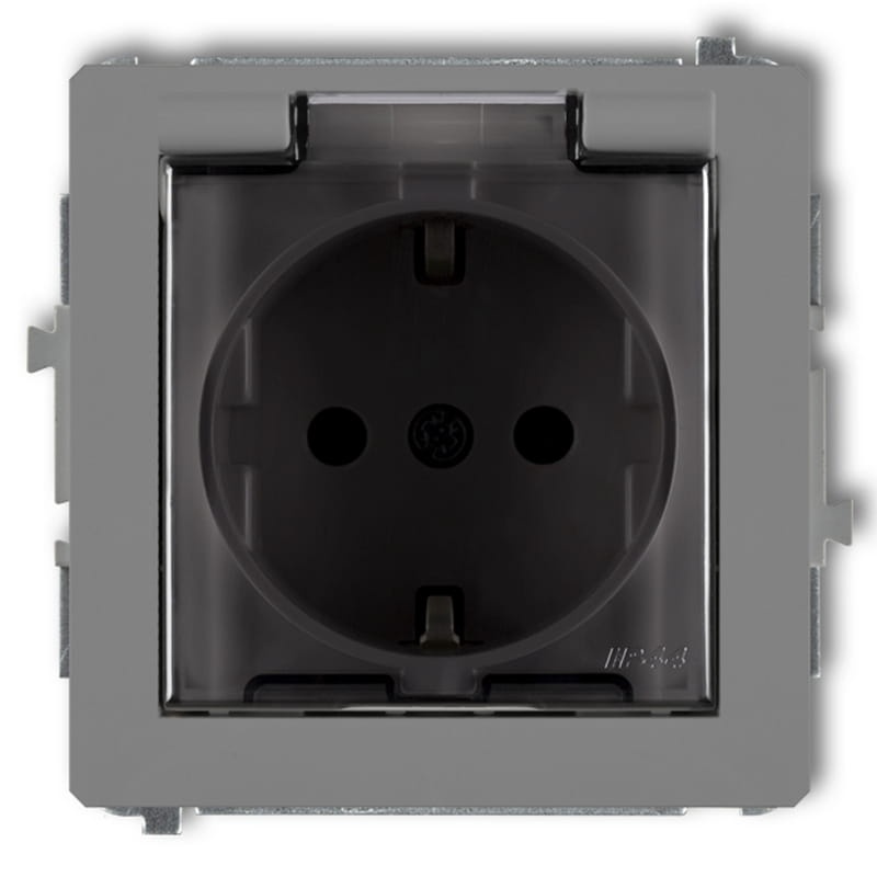 Mechanizm gniazda bryzgoszczelnego z uziemieniem schuko 2P+Z klapka szary mat 27DGPB-1SDP