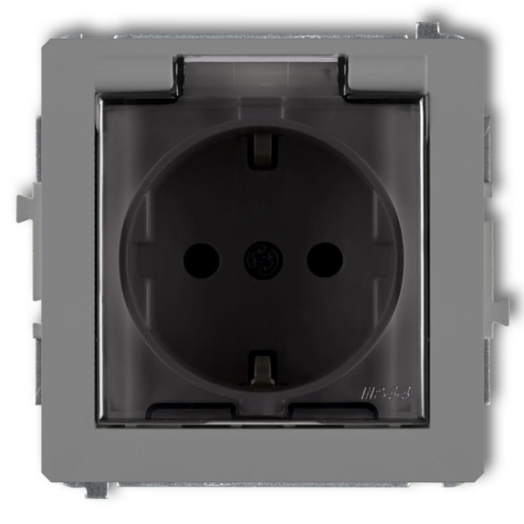 Mechanizm gniazda bryzgoszczelnego z uziemieniem schuko 2P+Z klapka szary mat 27DGPB-1SDP