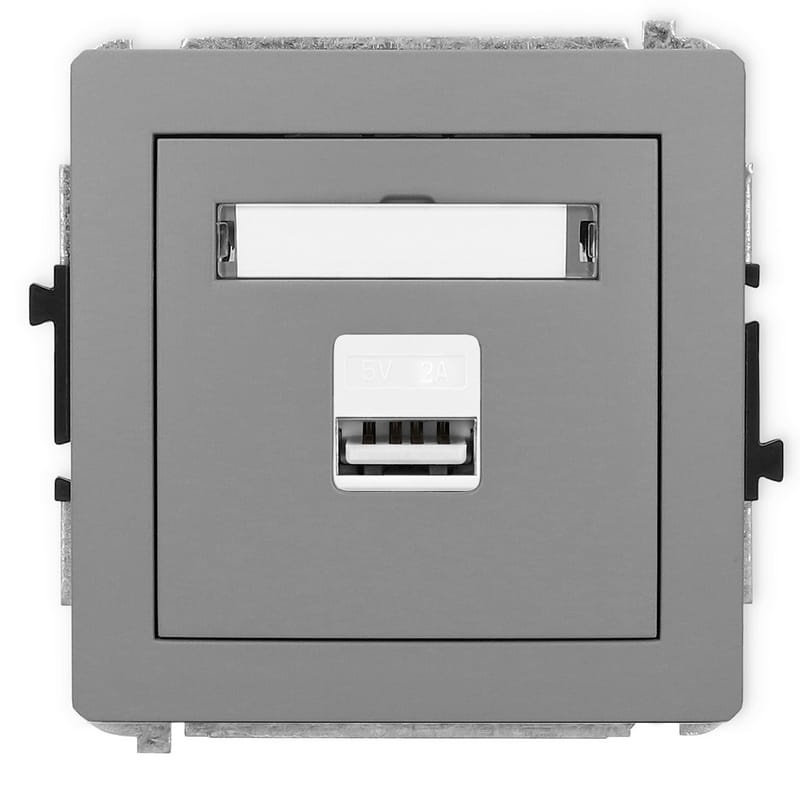 Mechanizm ładowarki USB pojedynczej 5V 2A szary mat 27DCUSB-3