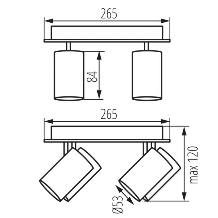 Oprawa ścienno-sufitowa EVALO 4xGU10 biała Kanlux 35696 wymiary.jpg