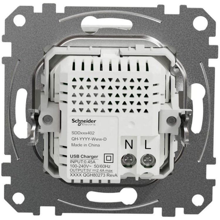 Mechanizm gniazda ładowania USB typu A+C 2,4A SDD111402 Sedna Schneider tył
