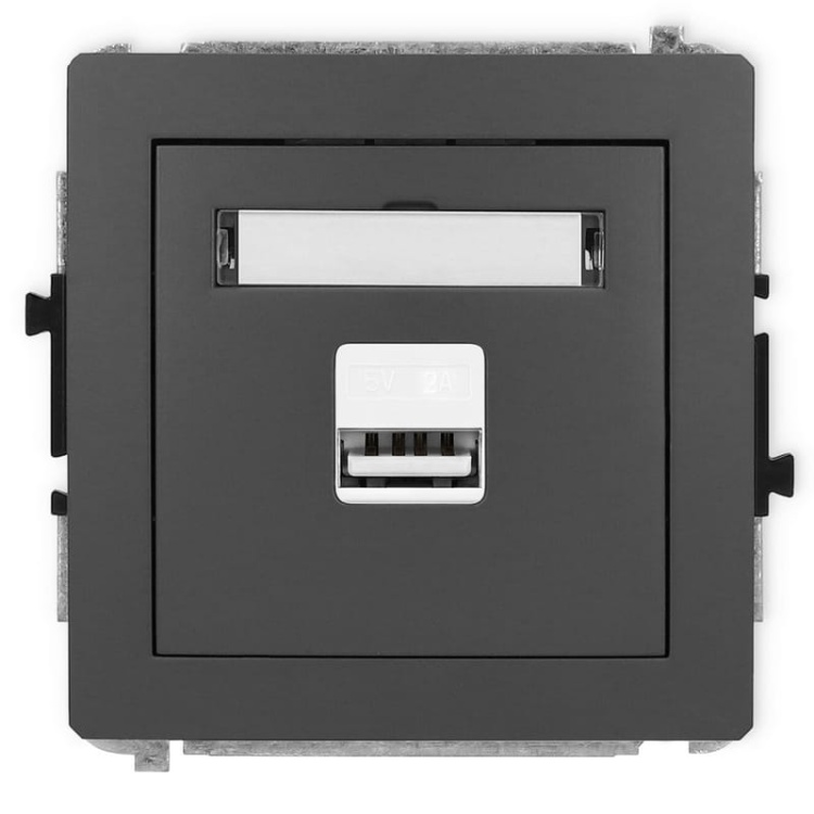 Mechanizm ładowarki USB pojedynczej 5V 2A grafitowy mat 28DCUSB-3