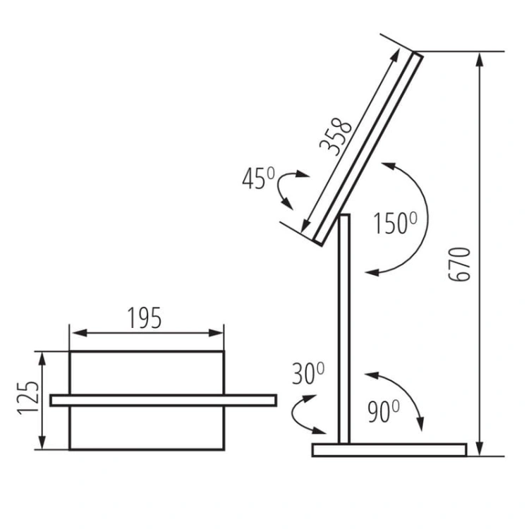 Lampka biurkowa LED PREDA max. 7,3W max. 620lm biała Kanlux 35781 wymiary.jpg