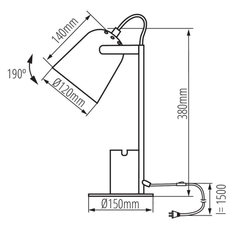 Lampa biurkowa RAIBO E27 max. 5W żółta Kanlux 36283 wymiary.jpg