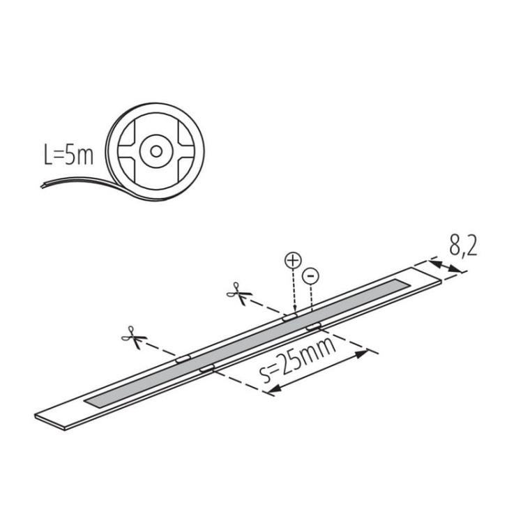 Taśma LED STRIP LCOB 12V biała neutralna 4000K IP65 Kanlux 33367 wymiary