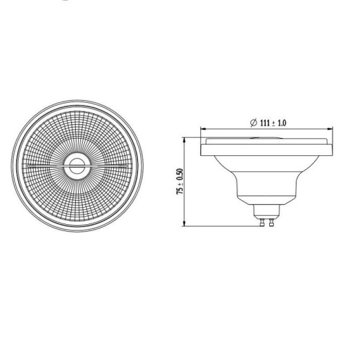 Źródło światła ES111 GU10 chromowa obudowa 11W 4000K 900lm 25º GTV wymiary.jpg