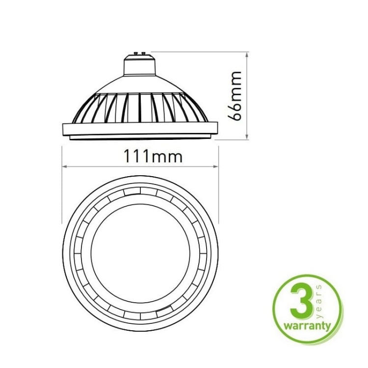 Żarówka POWER LED ES111 GU10 12,5W 3000K 1100lm 40° szara obudowa GTV wymiary.jpg