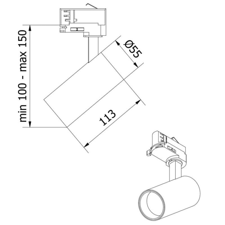 Reflektor LED LIMA na szynę 1-fazową GU10 20W IP20 GTV wymiary.jpg