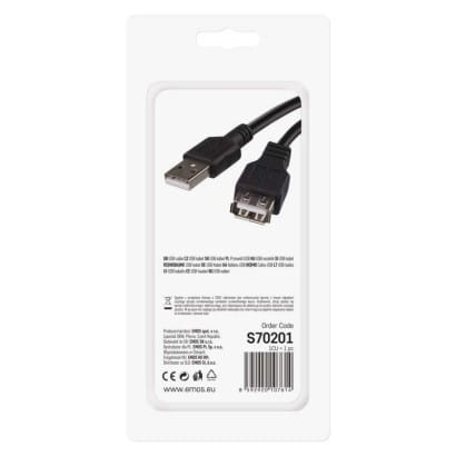 Przewód USB 2.0 wtyk A – gniazdo A, 2m