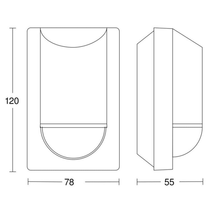 Czujnik ruchu PIR narożny IS2180-2 detekcja 180° do 12m IP54 biały STEINEL wymiary.jpg