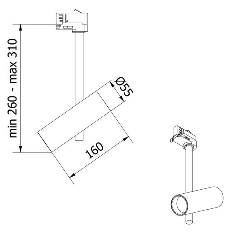 Reflektor LED GROSSO na szynę 3-fazową GU10 20W IP20 okrągły GTV wymiary.jpg
